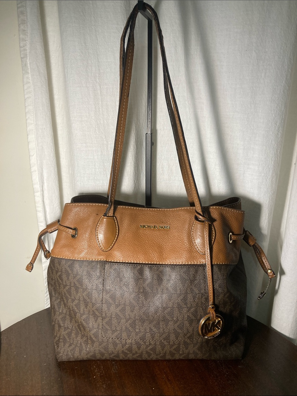 Michael Kors Brown & Tan marina North south  drawstring Tote Satchel